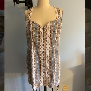 Printed denim dress.